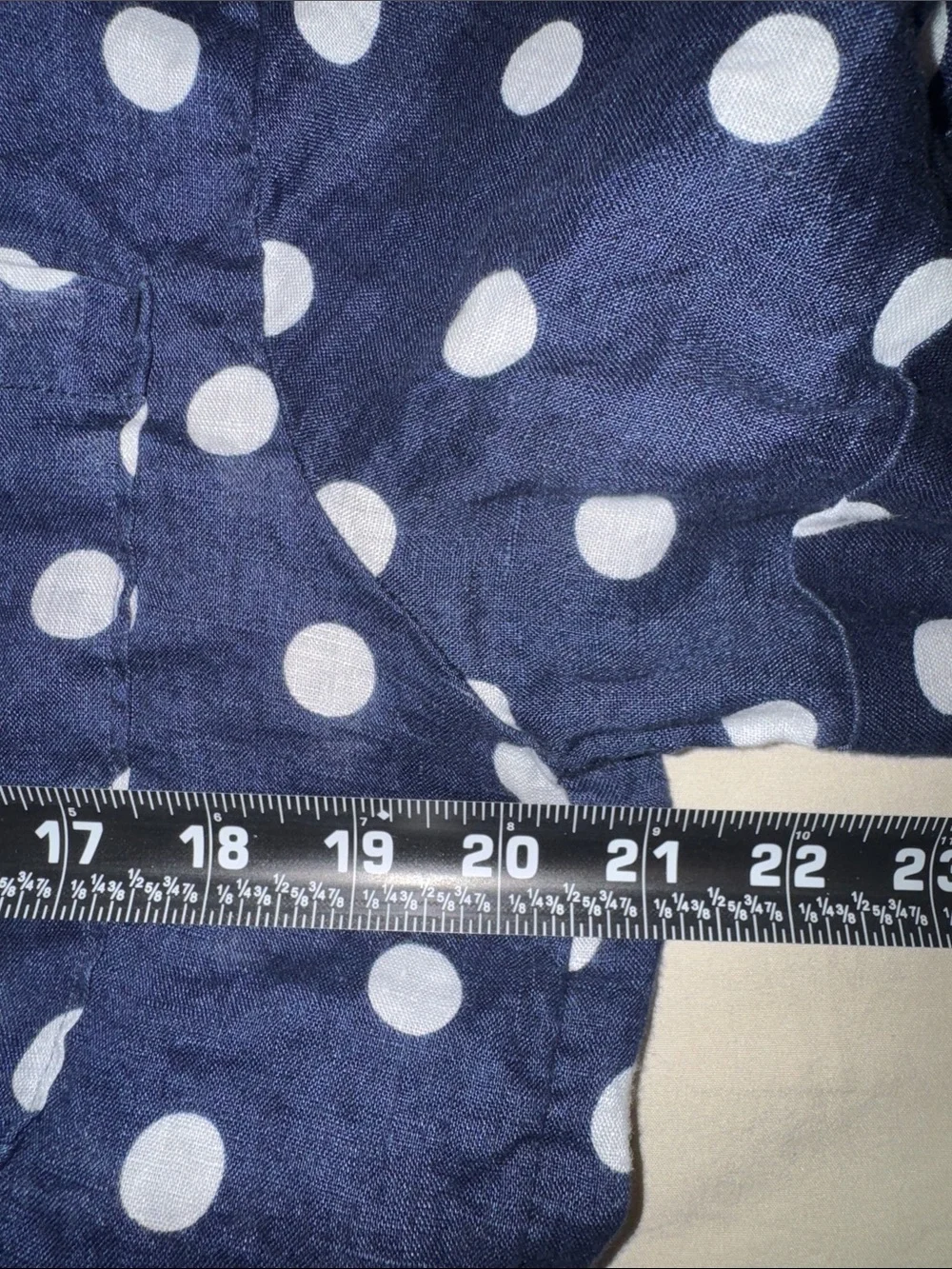 Anthropologie Maeve 100% Linen Navy and White Polka Dot Top Size Medium - Picture 6 of 7
